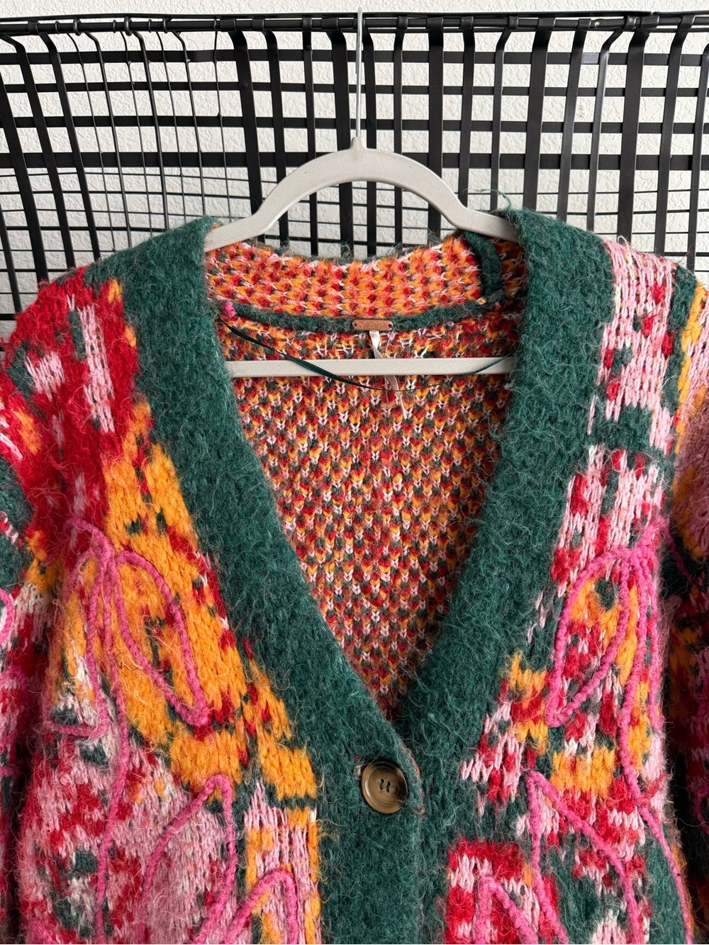 Free People Multicolor Floral Knit Cardigan in Green, Pink & Orange - Picture 6 of 8